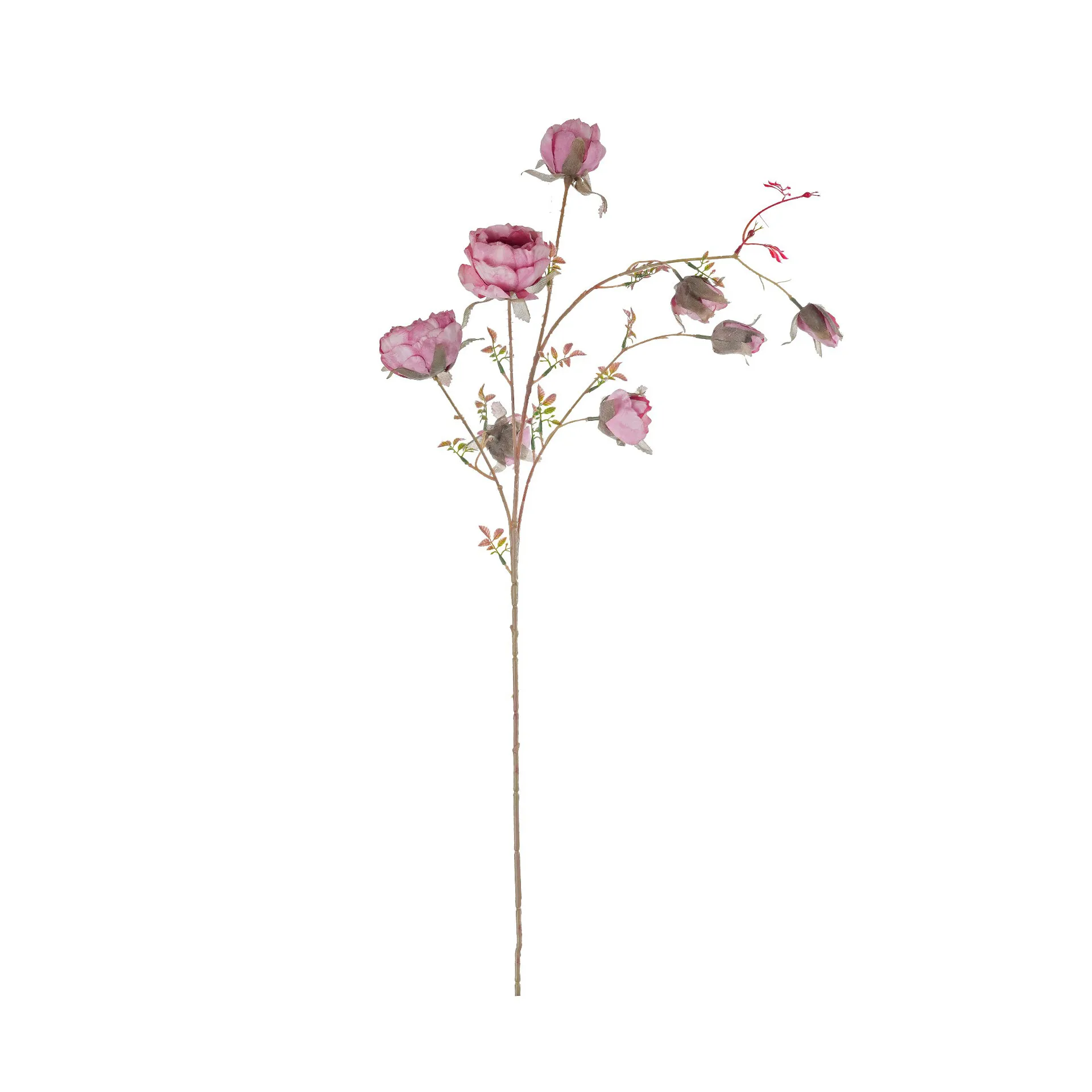 Mauve artificial garden rose spray stem with open blooms and tight buds