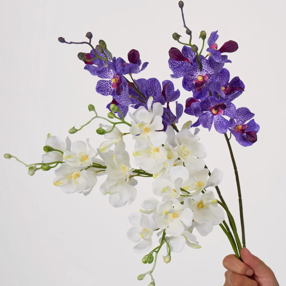 Artificial Vanda orchid stem with real touch petals and buds with the full colour range