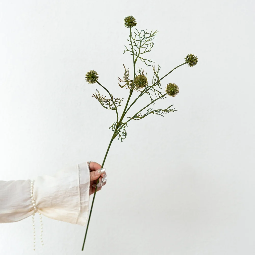 Artificial thistle stem with spiked round seed heads on wiry branching stems