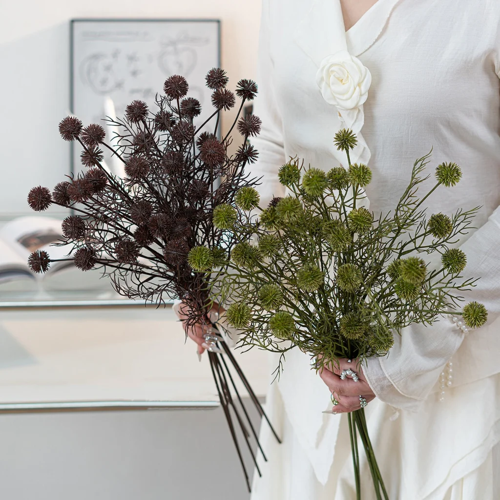 Artificial thistle stem with spiked round seed heads on wiry branching stems with the full colour range