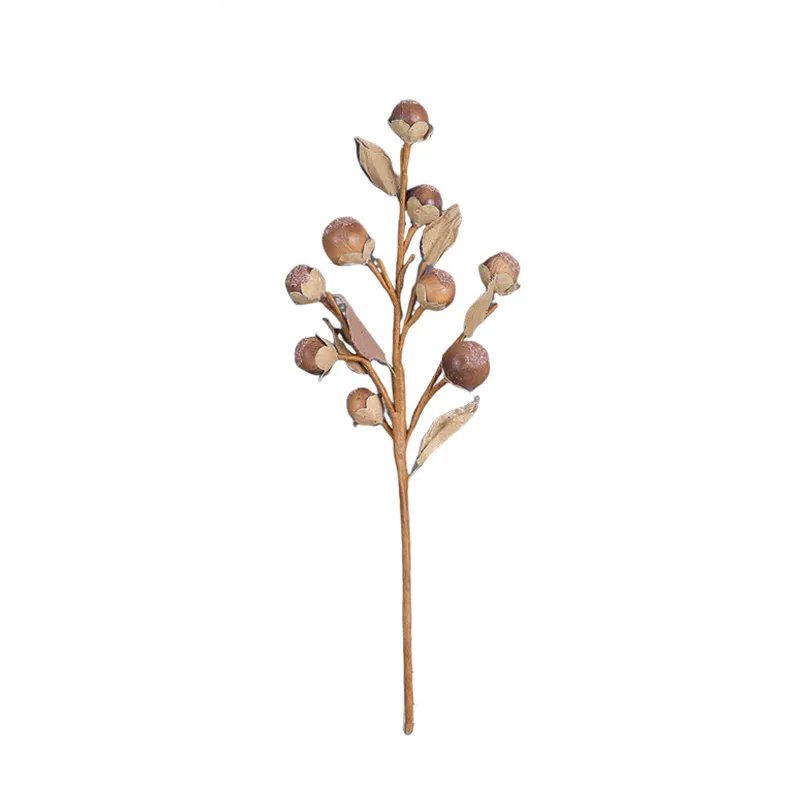 Sand dried look artificial berry stem with matt berries and leather-textured leaves