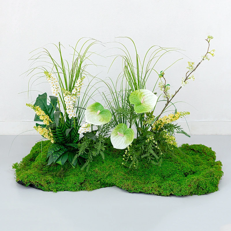 White anthurium large artificial woodland arrangement on a wide moss base