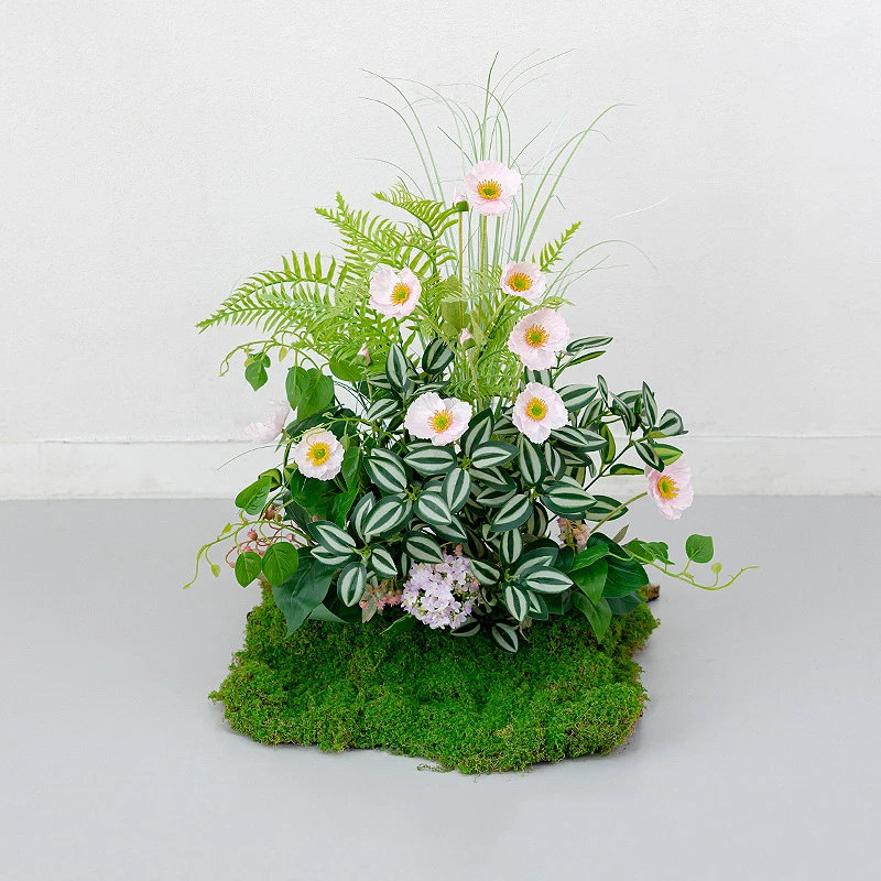 White daisy large artificial woodland arrangement on a wide moss base