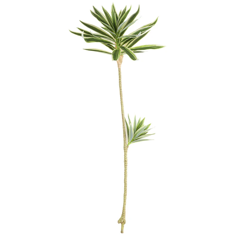 Single stem artificial cordyline stem with narrow strap leaves on a curving bare stem