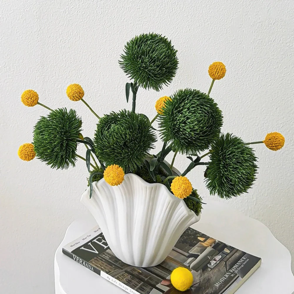 White shell vase artificial flower arrangement in a white vase, two flowers only, in a choice of four vessels, styled on a table top