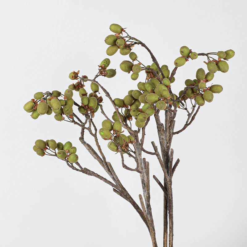 Bare branch, clustered artificial gum nut berry stem hung with glossy oval fruit