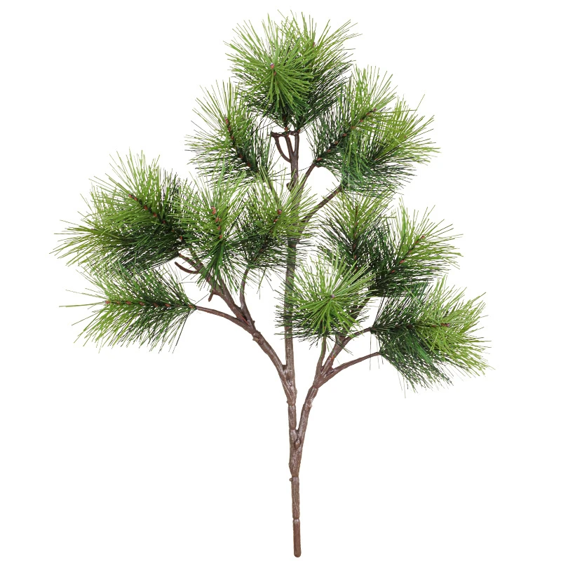 Single branch fake pine branch with long soft needles on a bendable stem